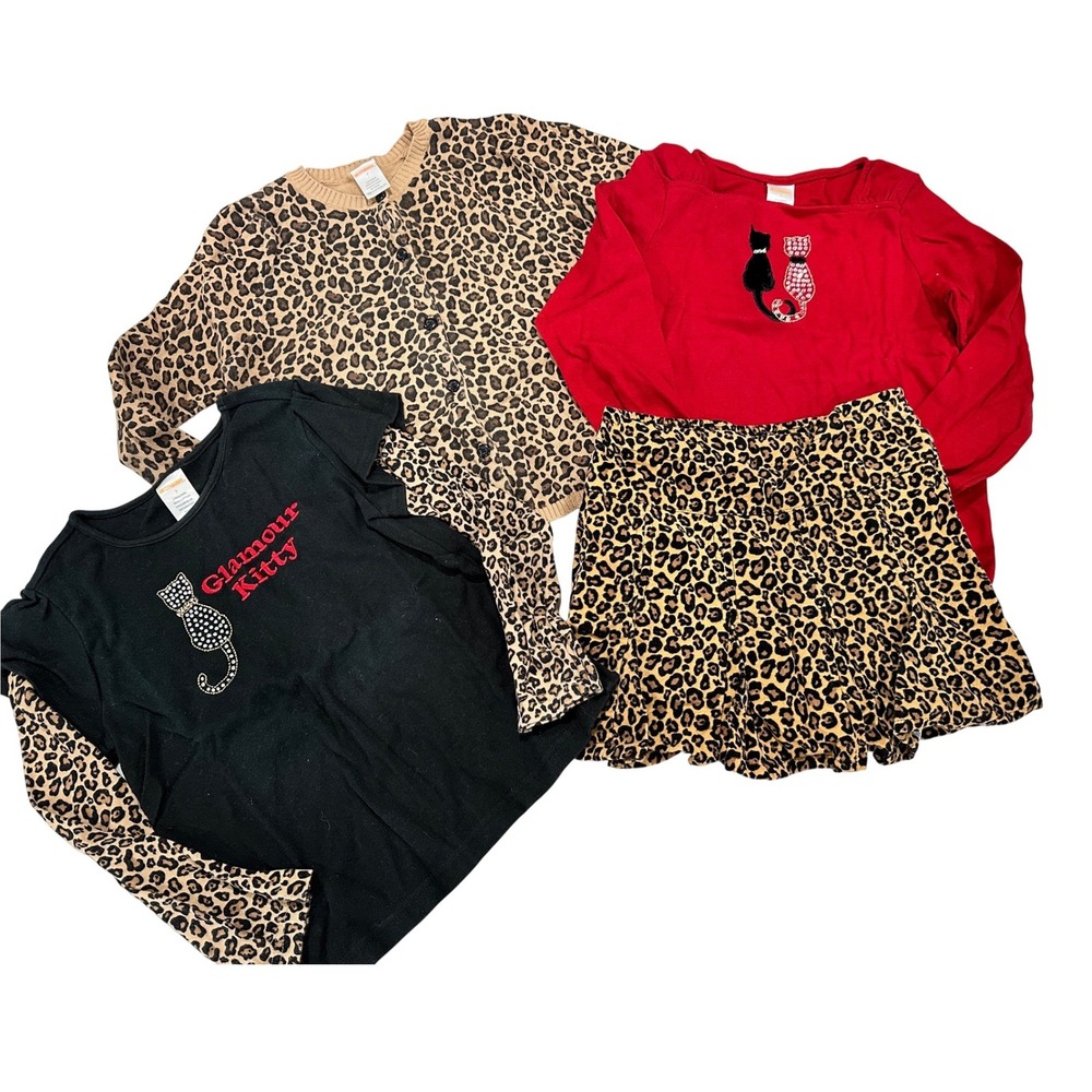 Gymboree Girls Size 7 Glamour Kitty Leopard Print Cardigan Skirt Top 4pc Lot